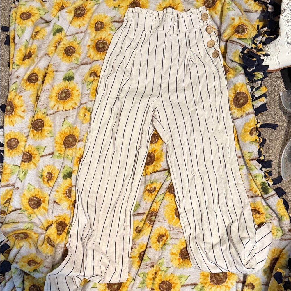 Haute Monde Cream & Black Striped Wide Leg Pants